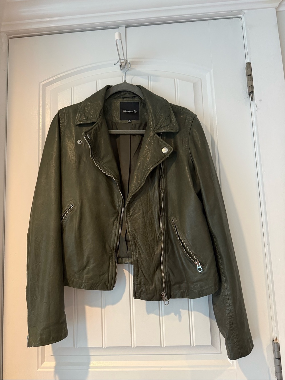 Madewell Olive Leather Asymmetric Moto Jacket